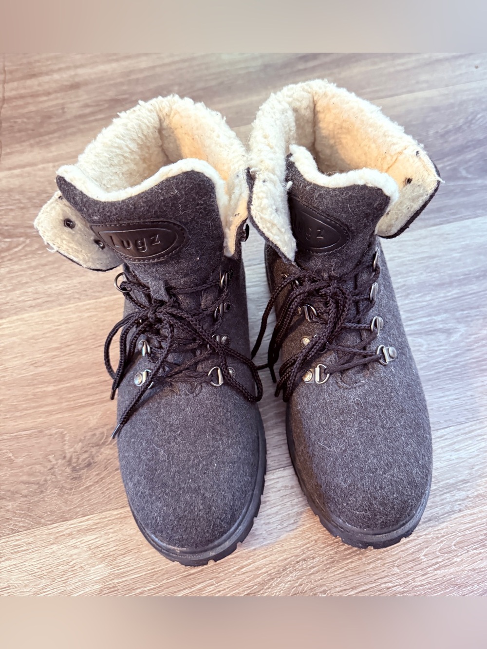 Lugz Grotto Fleece Women's Boots Dark Gray Cream Felt Combat Ankle Winter